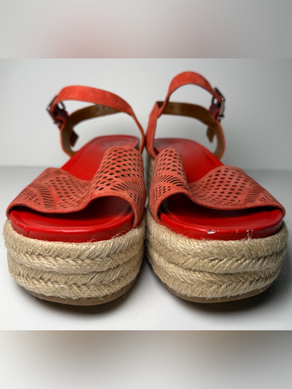 NWT Franco Sarto Tennia 7 Coral Red Espadrille Jute Wedge Suede Leather Sandal - Picture 6 of 16